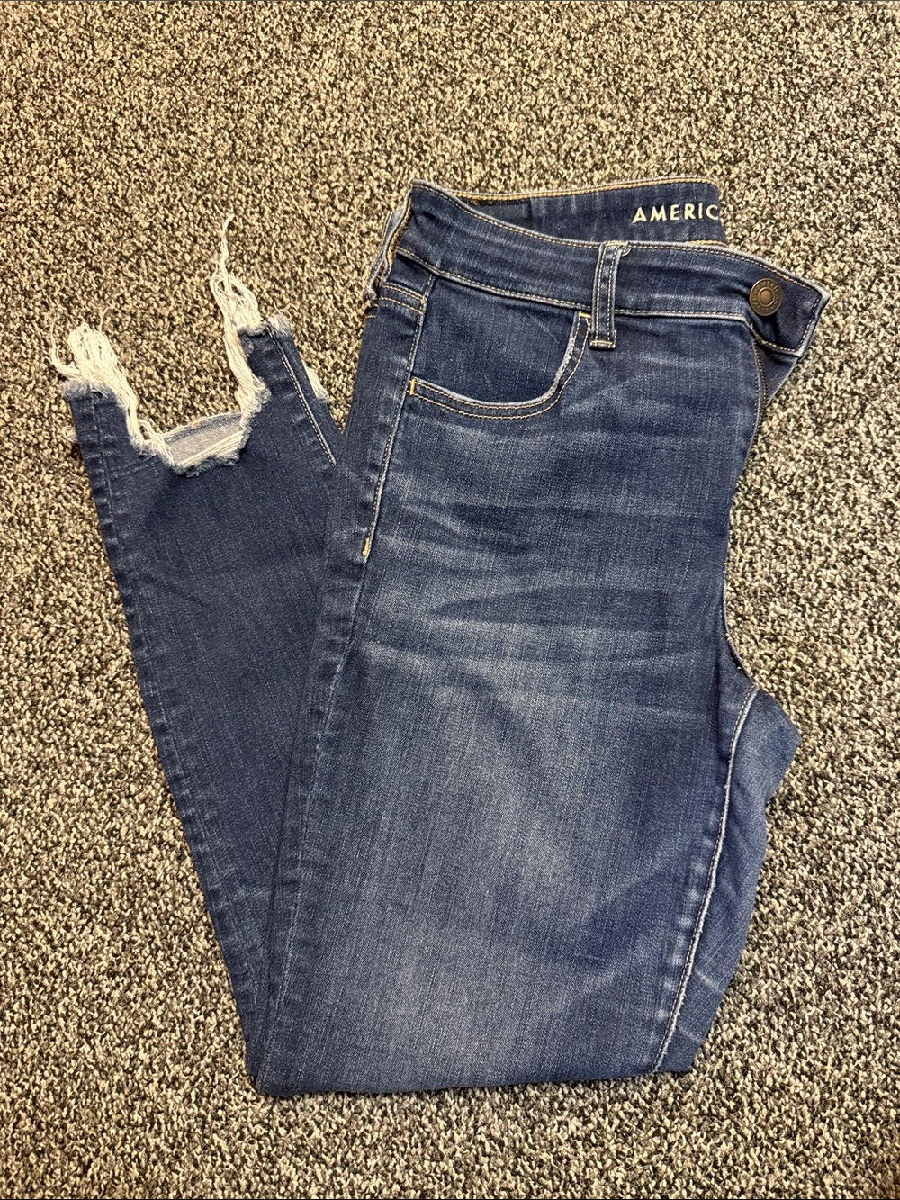 American Eagle Outfitters Dark Blue Cropped Frayed-Hem Skinny Jeans
